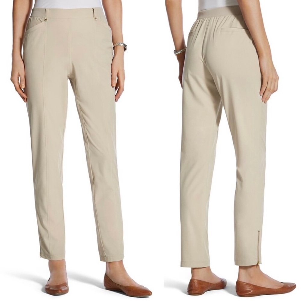 Chico’s Zenergy Ankle Zip Pants Pull On Elastic Waist Neema Fabric